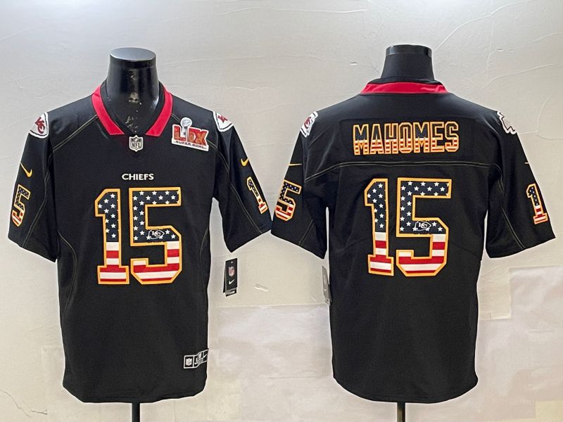 Men Kansas City Chiefs 15 Mahomes Black National Flag 2025 Nike Limited NFL Jersey style 2112